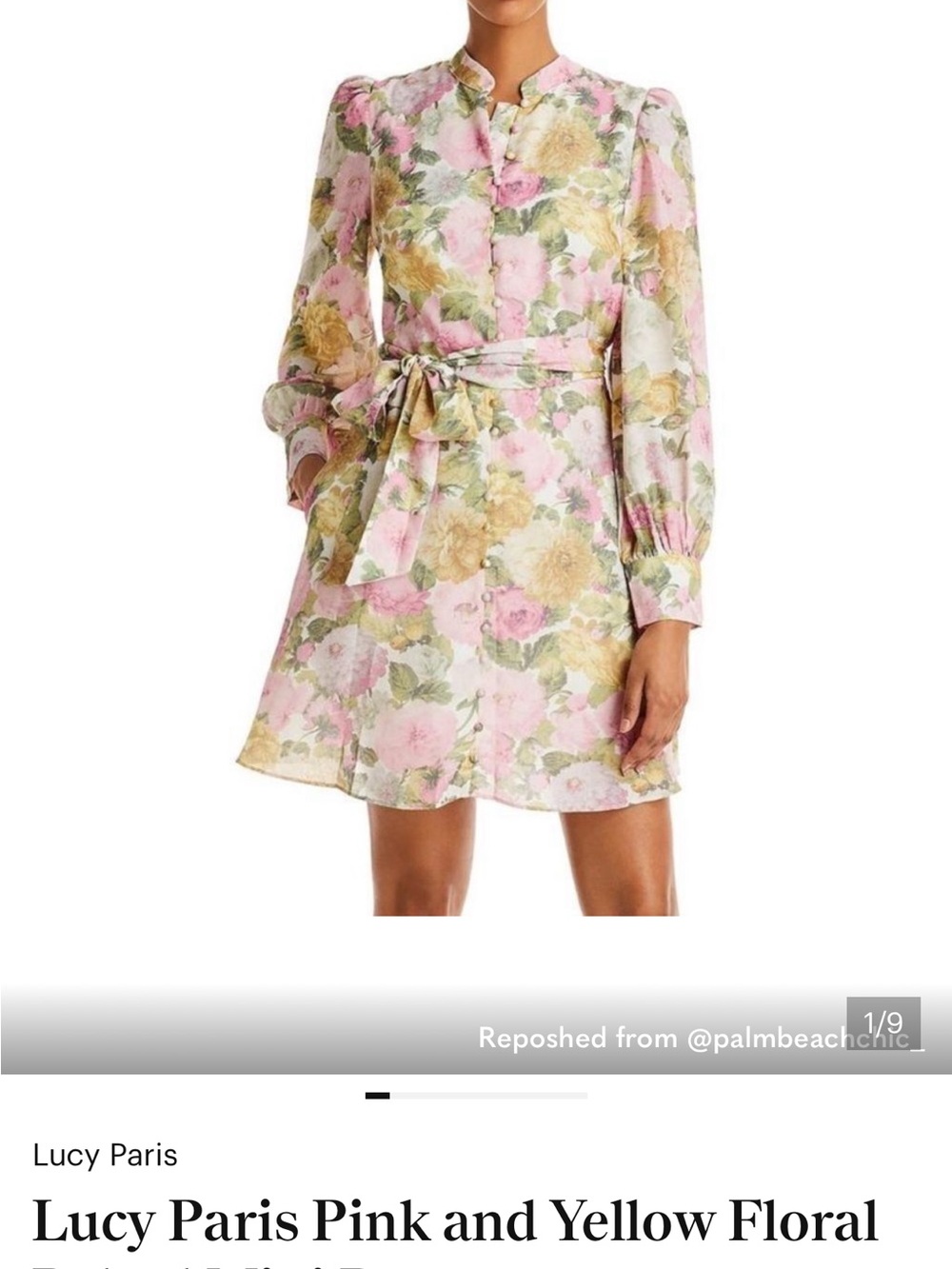 Lucy Paris Pink and Yellow Floral Long Sleeve Dress